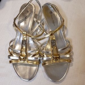 Etienne Aigner Gold and Silver Sandals sz 8